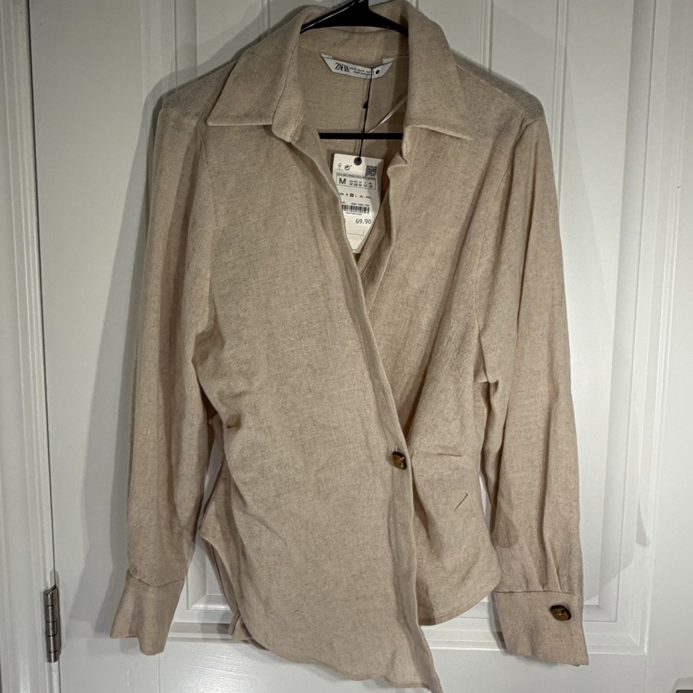 Zara Beige Wrap Style Textured Sweater Jacket Women's Medium
